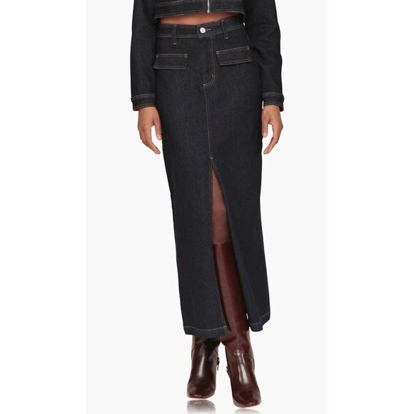 Avec Les Filles Slit Denim Maxi Skirt - Picture 2 of 14